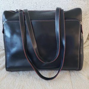 LODIS Audrey | Black Leather with Red Trim Briefcase/Lap top case/ Straps